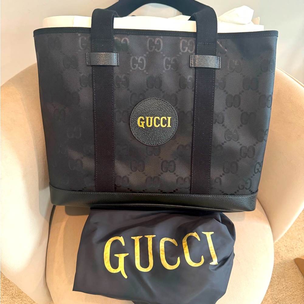 Gucci Black and Gold Monogram Tote